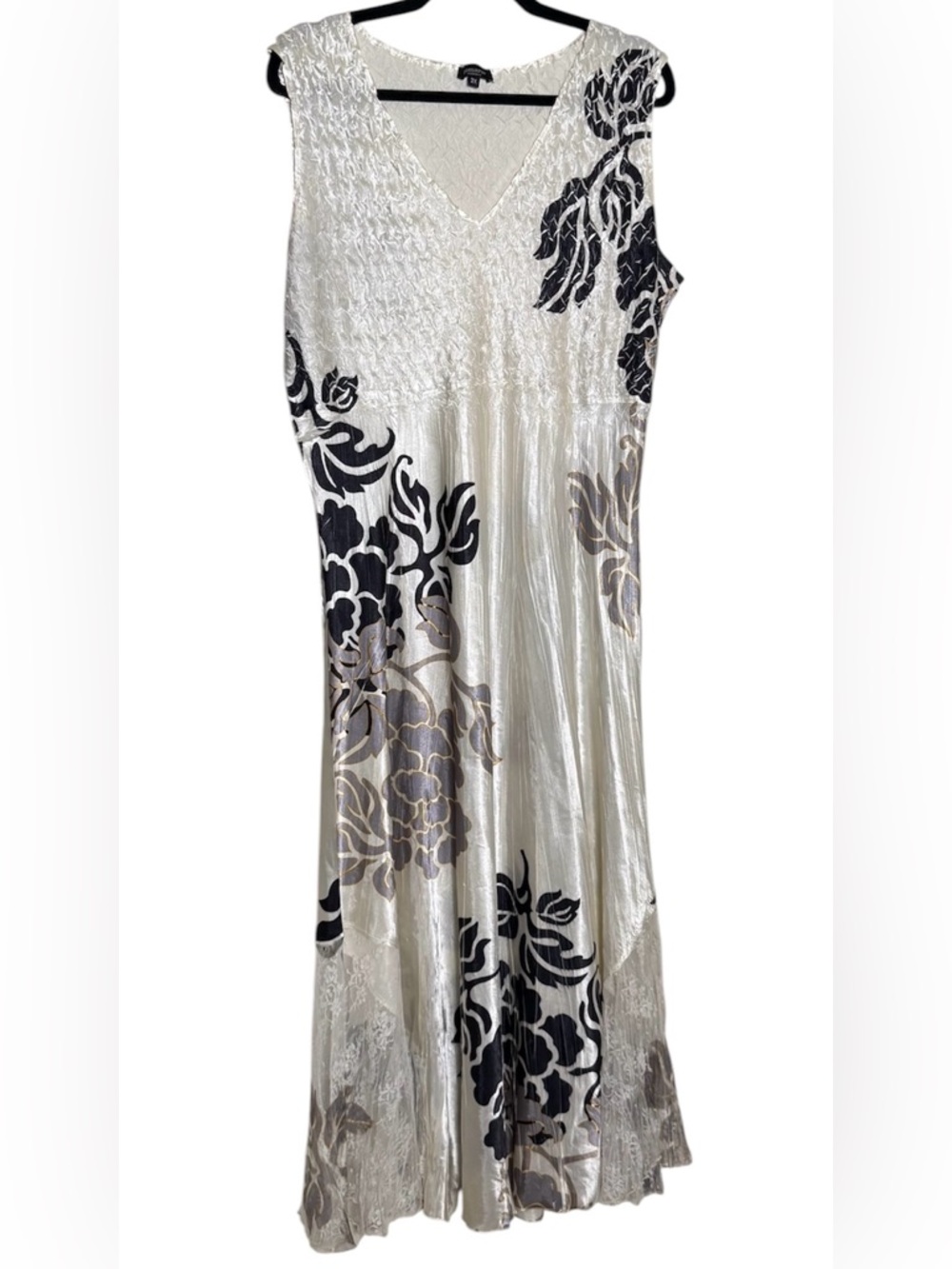 Komarov Sleeveless Satin Lace Floral Black White Dress Size 2x